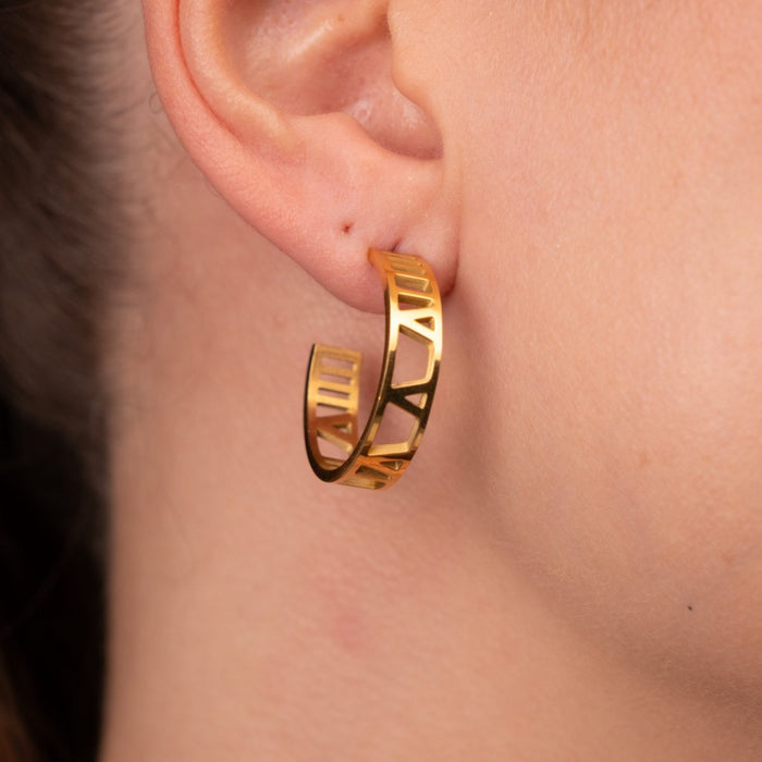 Women's Stainless Steel 18K Gold-Plated Earrings – Hoop Numeral Hoop – Meiva earrings view 4