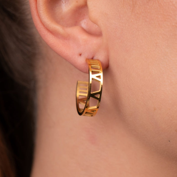 Women's Stainless Steel 18K Gold-Plated Earrings – Hoop Numeral Hoop – Meiva earrings view 5
