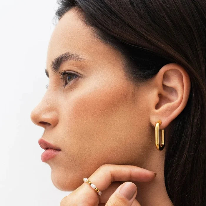 Women's Stainless Steel 18K Gold-Plated Earrings – Hoop Piper Hoop, Dainty – Meiva earrings view 4