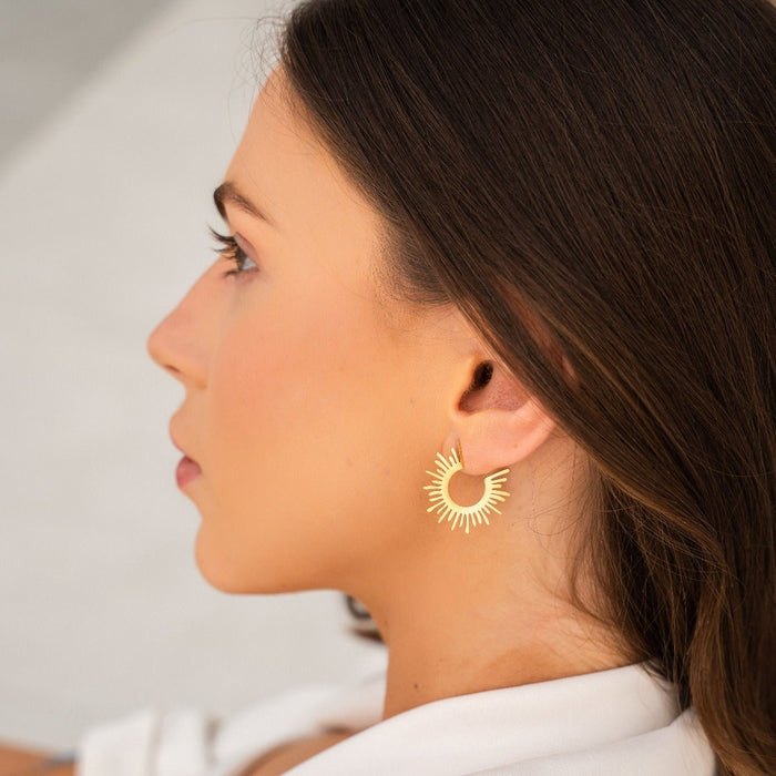 Women's Stainless Steel 18K Gold-Plated Earrings – Hoop Spike Hoop, Statement – Meiva earrings view 2