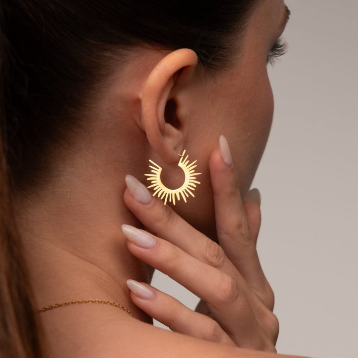 Women's Stainless Steel 18K Gold-Plated Earrings – Hoop Spike Hoop, Statement – Meiva earrings view 3