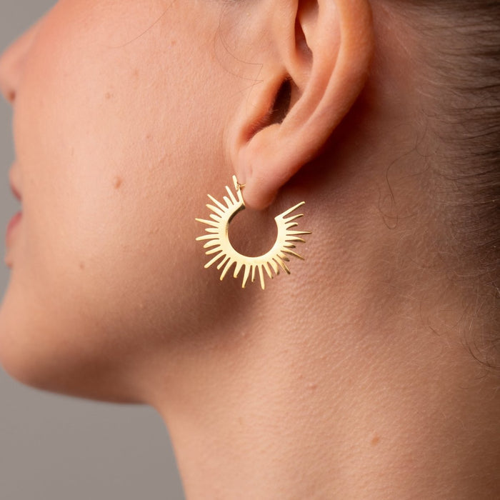 Women's Stainless Steel 18K Gold-Plated Earrings – Hoop Spike Hoop, Statement – Meiva earrings view 4