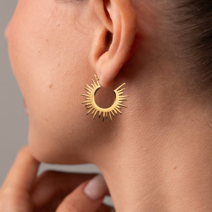 Women's Stainless Steel 18K Gold-Plated Earrings – Hoop Spike Hoop, Statement – Meiva earrings view 5