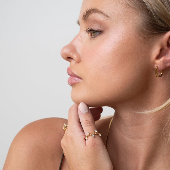Women's Stainless Steel 18K Gold-Plated Earrings – Hoop Square Hoop – Meiva earrings view 2
