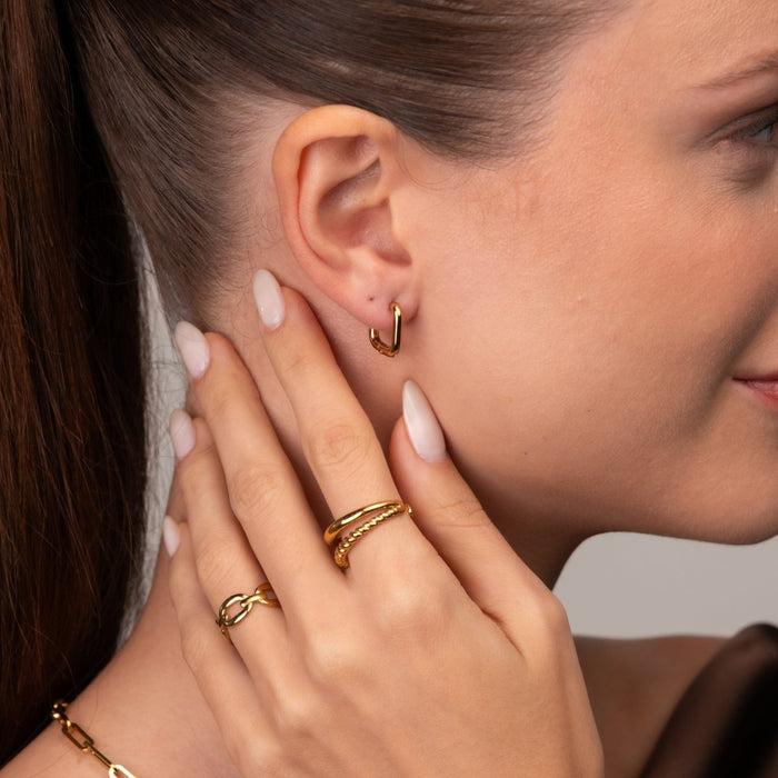 Women's Stainless Steel 18K Gold-Plated Earrings – Hoop Square Hoop – Meiva earrings view 4