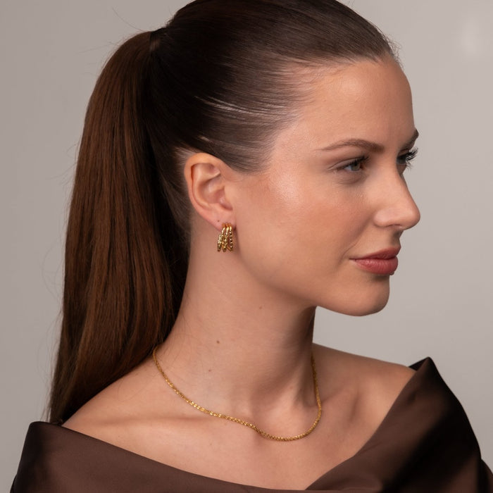 Women's Stainless Steel 18K Gold-Plated Earrings – Hoop Square Hoop – Meiva earrings view 6