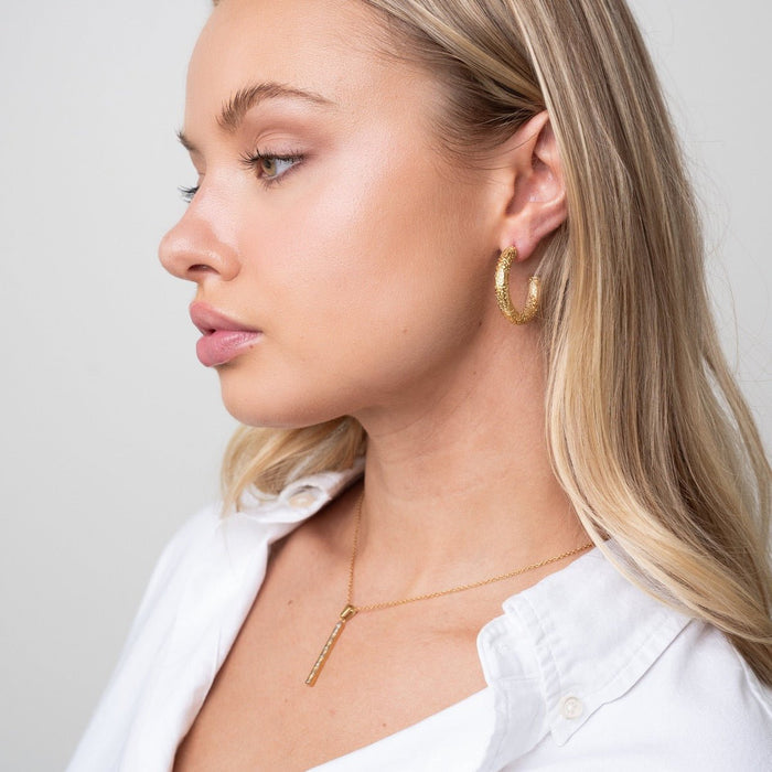 Women's Stainless Steel 18K Gold-Plated Earrings – Hoop Textured Hoop Earring – Meiva earrings view 2