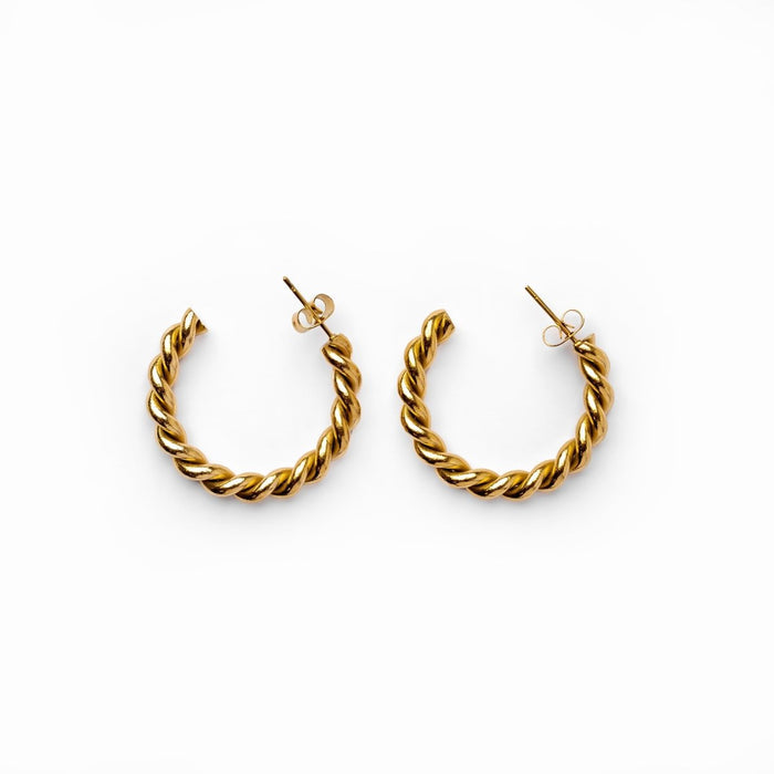 Women's Stainless Steel 18K Gold-Plated Earrings – Hoop Twist Hoop, Layered – Meiva earrings
