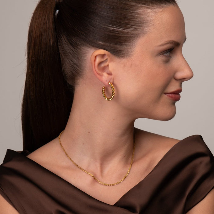 Women's Stainless Steel 18K Gold-Plated Earrings – Hoop Twist Hoop, Layered – Meiva earrings view 6