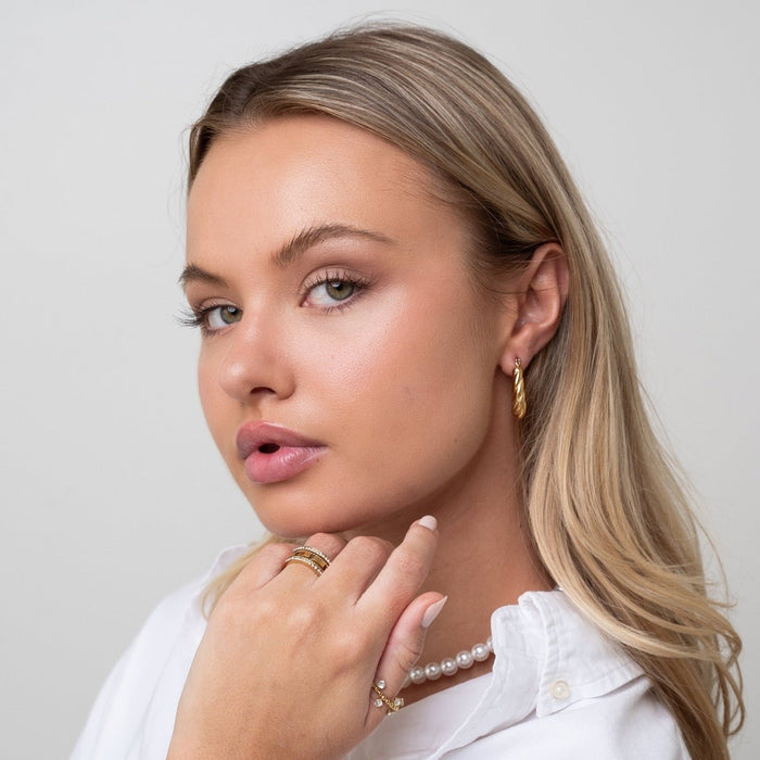 Women's Stainless Steel 18K Gold-Plated Earrings – Hoop Twisted Hoop – Meiva earrings view 2