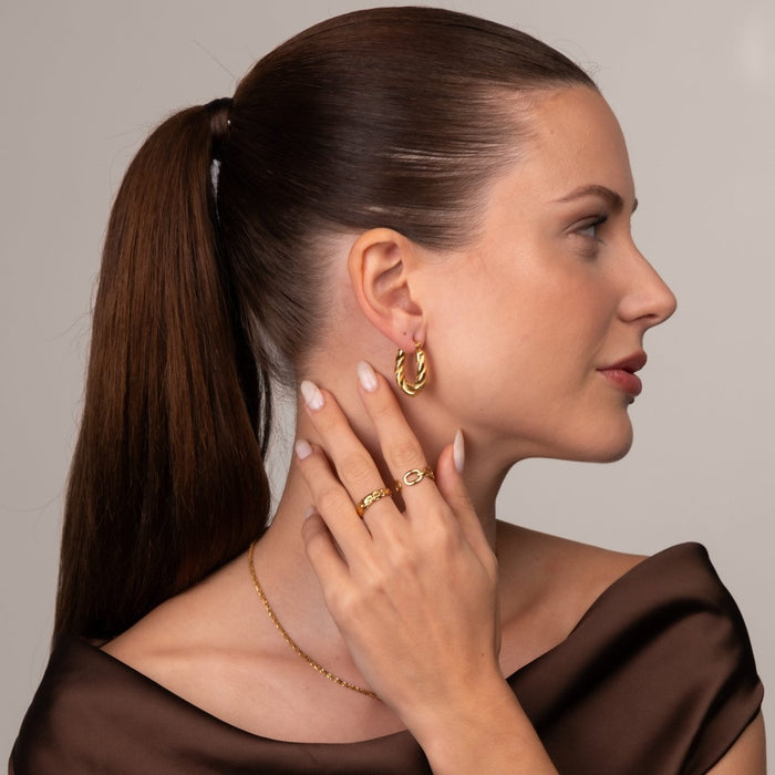Women's Stainless Steel 18K Gold-Plated Earrings – Hoop Twisted Hoop – Meiva earrings view 3