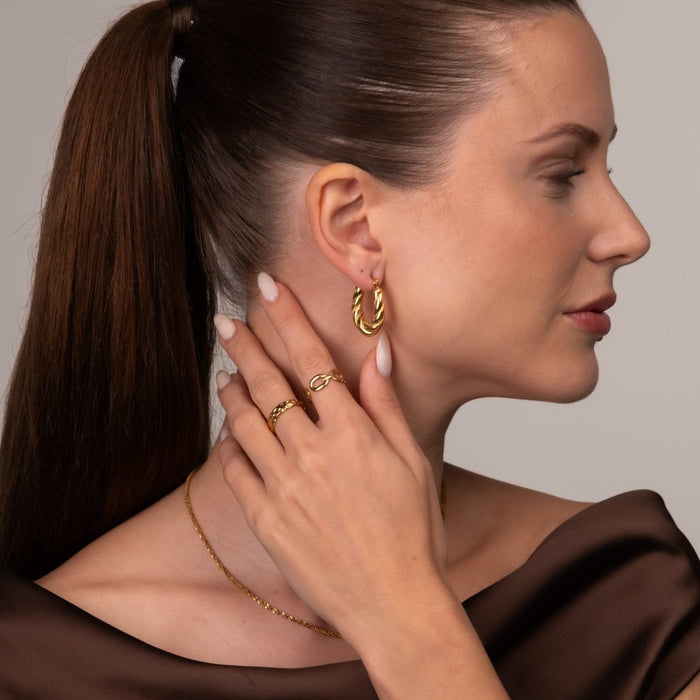 Women's Stainless Steel 18K Gold-Plated Earrings – Hoop Twisted Hoop – Meiva earrings view 4