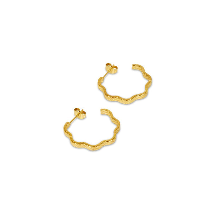 Women's Stainless Steel 18K Gold-Plated Earrings – Hoop Wavy Texture Hoop – Meiva earrings