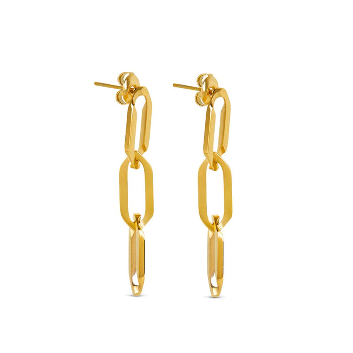 Women's Stainless Steel 18K Gold-Plated Earrings – Link Drop – Meiva earrings