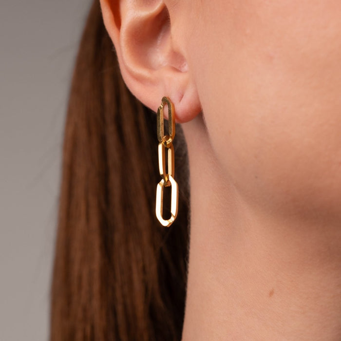 Women's Stainless Steel 18K Gold-Plated Earrings – Link Drop – Meiva earrings view 3