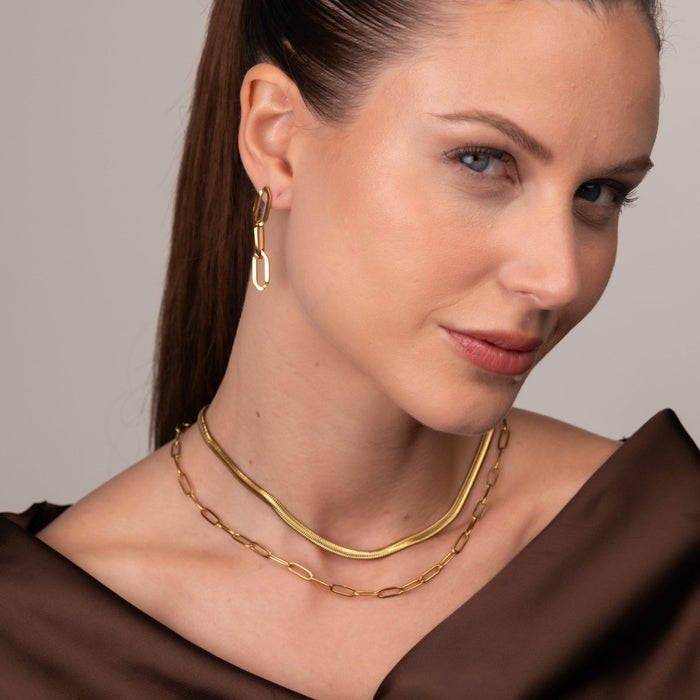 Women's Stainless Steel 18K Gold-Plated Earrings – Link Drop – Meiva earrings view 4