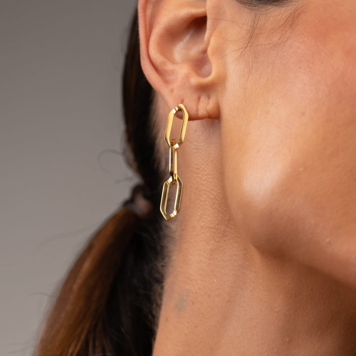 Women's Stainless Steel 18K Gold-Plated Earrings – Link Drop – Meiva earrings view 6