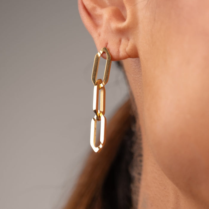 Women's Stainless Steel 18K Gold-Plated Earrings – Link Drop – Meiva earrings view 8