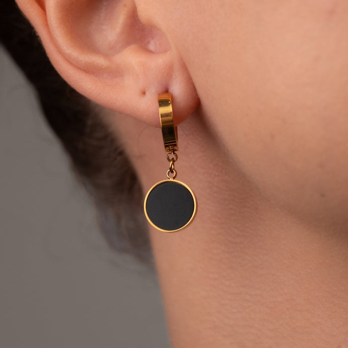 Women's Stainless Steel 18K Gold-Plated Earrings – Noir Pendant – Meiva earrings view 2