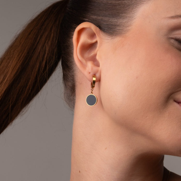Women's Stainless Steel 18K Gold-Plated Earrings – Noir Pendant – Meiva earrings view 4