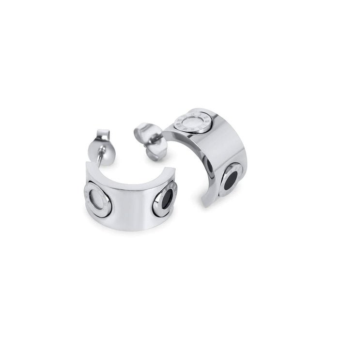 Women's Stainless Steel 18K Gold-Plated Earrings – Roman Numeral Rotating Silver Earring – Meiva earrings