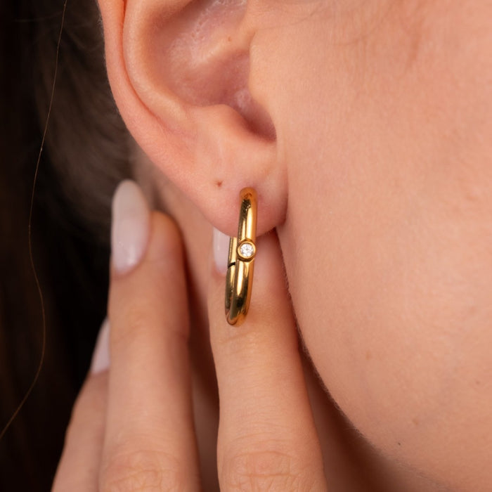 Women's Stainless Steel 18K Gold-Plated Earrings – Shine Hoop – Meiva earrings view 3