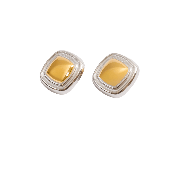 Women's Stainless Steel 18K Gold-Plated Earrings – Square Lumiere Two-Tone Gold and Silver, Dainty – Meiva earrings