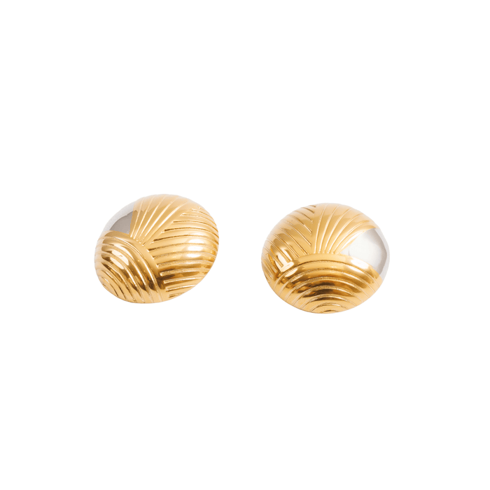 Women's Stainless Steel 18K Gold-Plated Earrings – Textured Sphere Two-Tone Gold and Silver – Meiva earrings