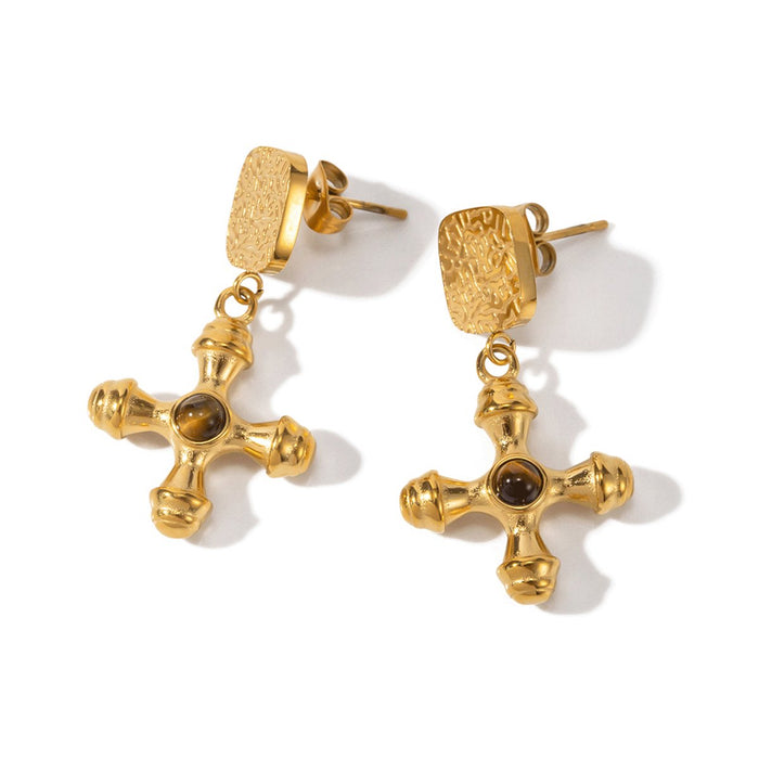 Women's Stainless Steel 18K Gold-Plated Earrings – Tiger Eye Earring – Meiva earrings