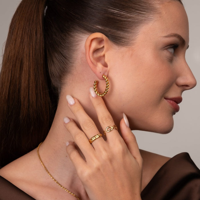 Women's Stainless Steel 18K Gold-Plated Earrings – Twist Earring – Meiva earrings view 3