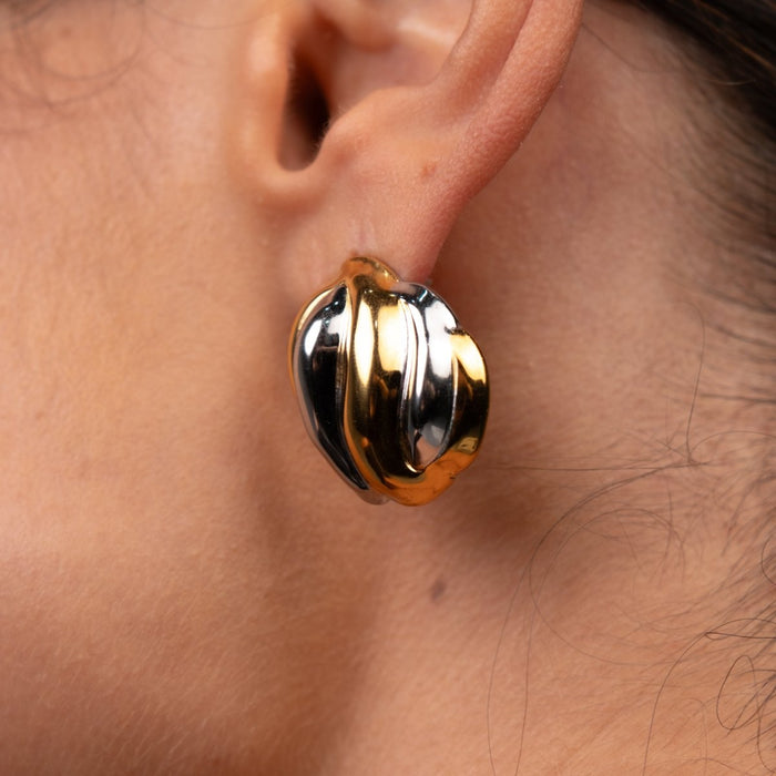 Women's Stainless Steel 18K Gold-Plated Earrings – Twist Essence Two-Tone Gold and Silver – Meiva earrings view 2