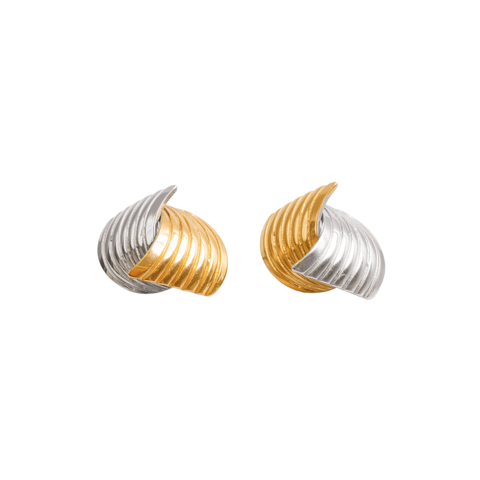 Women's Stainless Steel 18K Gold-Plated Earrings – Wave Motion Two-Tone Gold and Silver – Meiva earrings