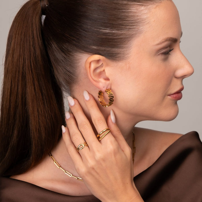 Women's Stainless Steel 18K Gold-Plated Earrings – Zig Zag – Meiva earrings view 3