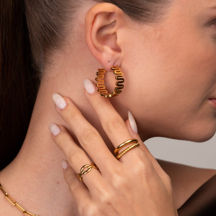 Women's Stainless Steel 18K Gold-Plated Earrings – Zig Zag – Meiva earrings view 5