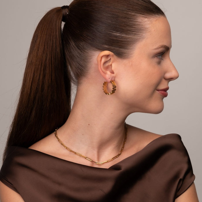 Women's Stainless Steel 18K Gold-Plated Earrings – Zig Zag – Meiva earrings view 7