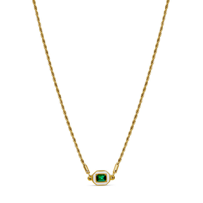 Women's Stainless Steel 18K Gold-Plated Necklace – Aura Emerald, Statement – Meiva necklace