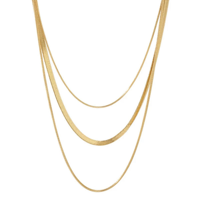 Women's Stainless Steel 18K Gold-Plated Necklace – Celina Triple Layer Mesh, Dainty – Meiva necklace