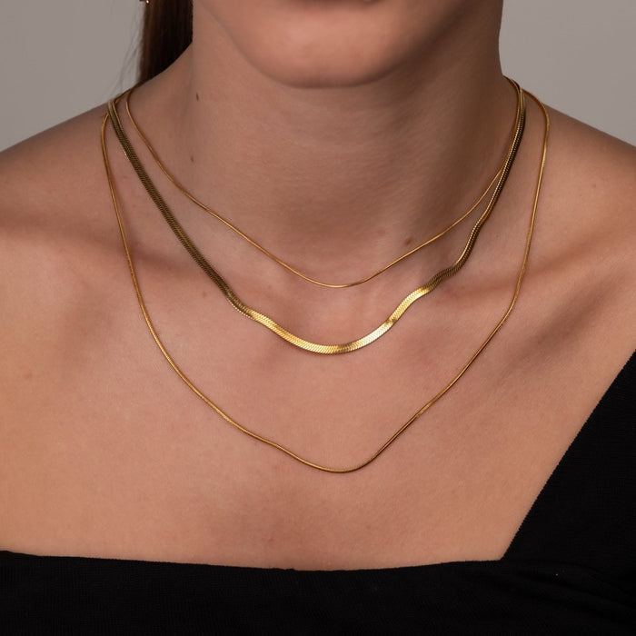 Women's Stainless Steel 18K Gold-Plated Necklace – Celina Triple Layer Mesh, Dainty – Meiva necklace view 3