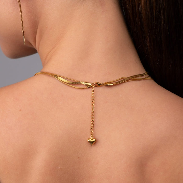 Women's Stainless Steel 18K Gold-Plated Necklace – Celina Triple Layer Mesh, Dainty – Meiva necklace view 4