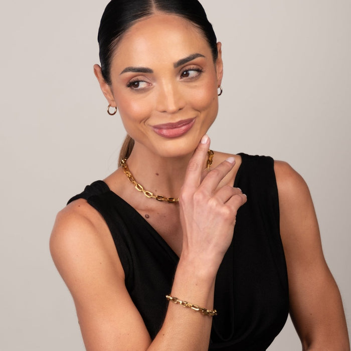 Women's Stainless Steel 18K Gold-Plated Necklace – Chunky Link, Layered – Meiva necklace view 3