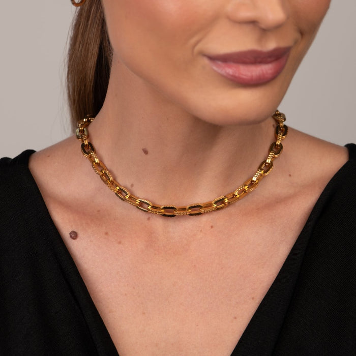 Women's Stainless Steel 18K Gold-Plated Necklace – Chunky Link, Layered – Meiva necklace view 5