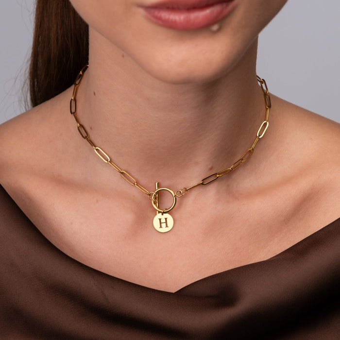 Women's Stainless Steel 18K Gold-Plated Necklace – Clip Chain Initial Letter – Meiva necklace view 4
