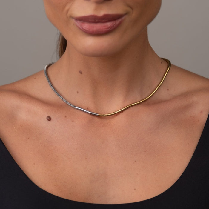 Women's Stainless Steel 18K Gold-Plated Necklace – Contrast Mesh, Layered – Meiva necklace view 6