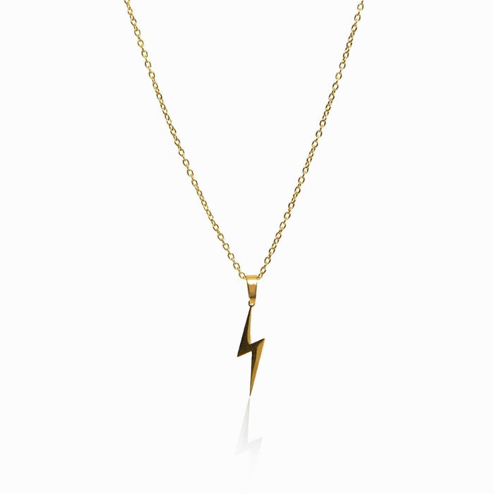 Women's Stainless Steel 18K Gold-Plated Necklace – Energy Lightning Bolt Pendant, Statement – Meiva necklace
