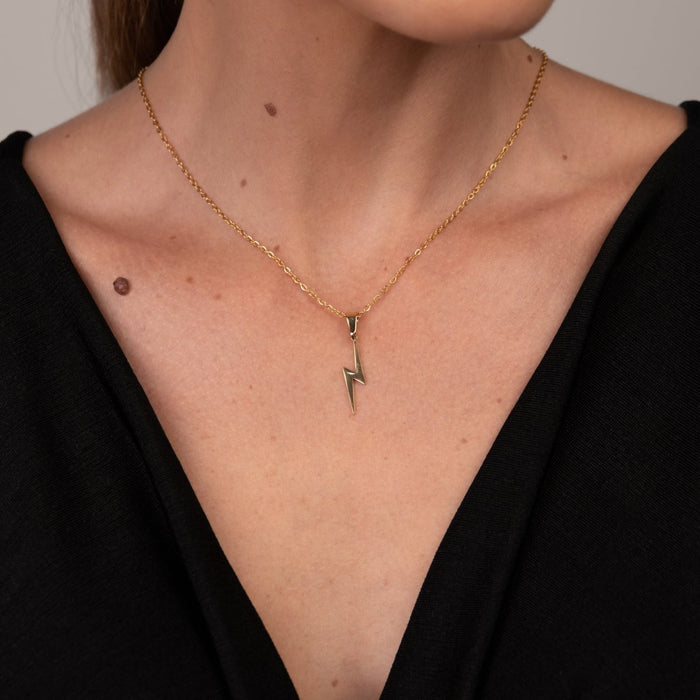 Women's Stainless Steel 18K Gold-Plated Necklace – Energy Lightning Bolt Pendant, Statement – Meiva necklace view 4