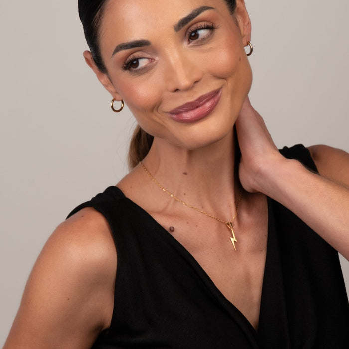 Women's Stainless Steel 18K Gold-Plated Necklace – Energy Lightning Bolt Pendant, Statement – Meiva necklace view 5