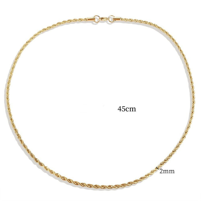 Women's Stainless Steel 18K Gold-Plated Necklace – Fine 2mm Brazilian Chain, Layered – Meiva necklace view 4