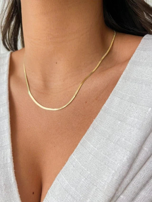 Women's Stainless Steel 18K Gold-Plated Necklace – Fine 2mm Snake Chain, Layered – Meiva necklace view 2