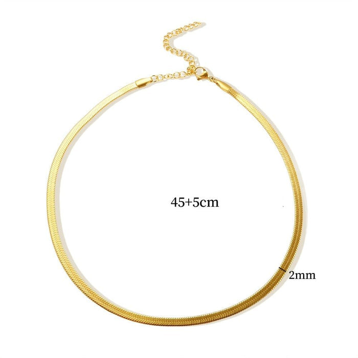 Women's Stainless Steel 18K Gold-Plated Necklace – Fine 2mm Snake Chain, Layered – Meiva necklace view 3