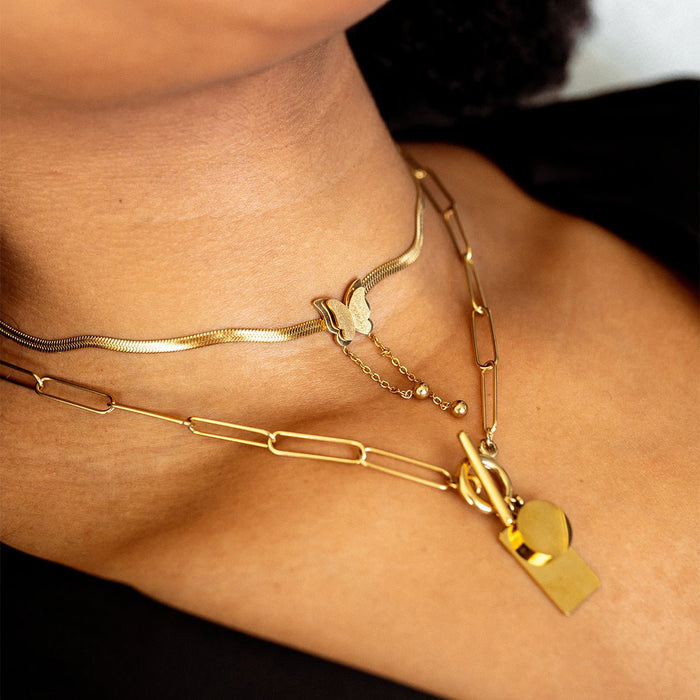 Women's Stainless Steel 18K Gold-Plated Necklace – Free Butterfly Mesh, Dainty – Meiva necklace view 2